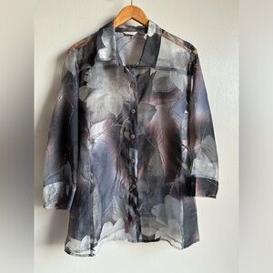Erin semi sheer mesh short sleeve shirt floral overlay size XL